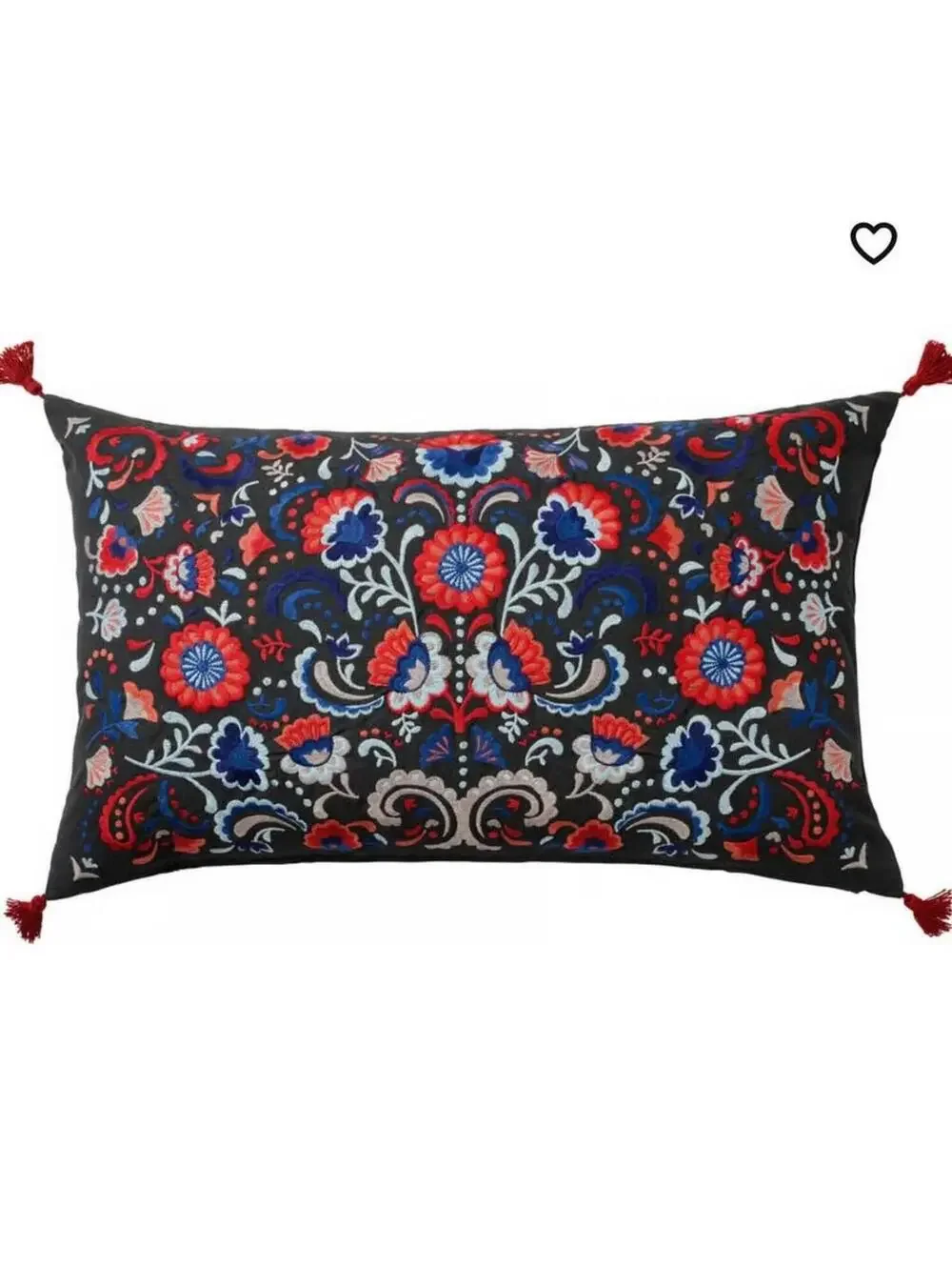 16x26” Gray pink blue boho folk embroidered tassels rectangle down throw pillow